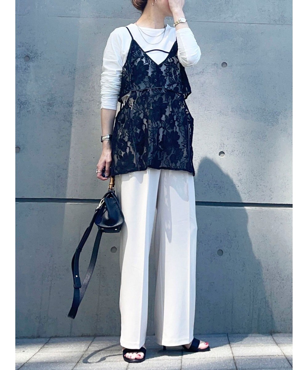 Green Parks AnriettMusee シャーリングスリーブＴシャツ＋レースキャミソールＳＥＴ 