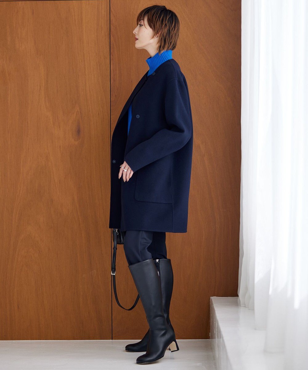 ICB ウールリバー ストール付きノーカラーコート 