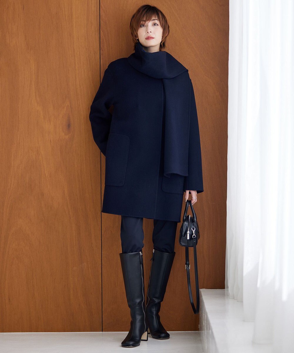 ICB ウールリバー ストール付きノーカラーコート 