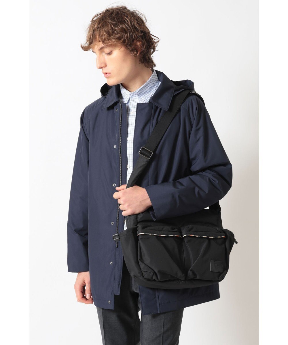 DAKS ナイロン×牛革 ハウスチェックディテール フラップショルダーバッグ 