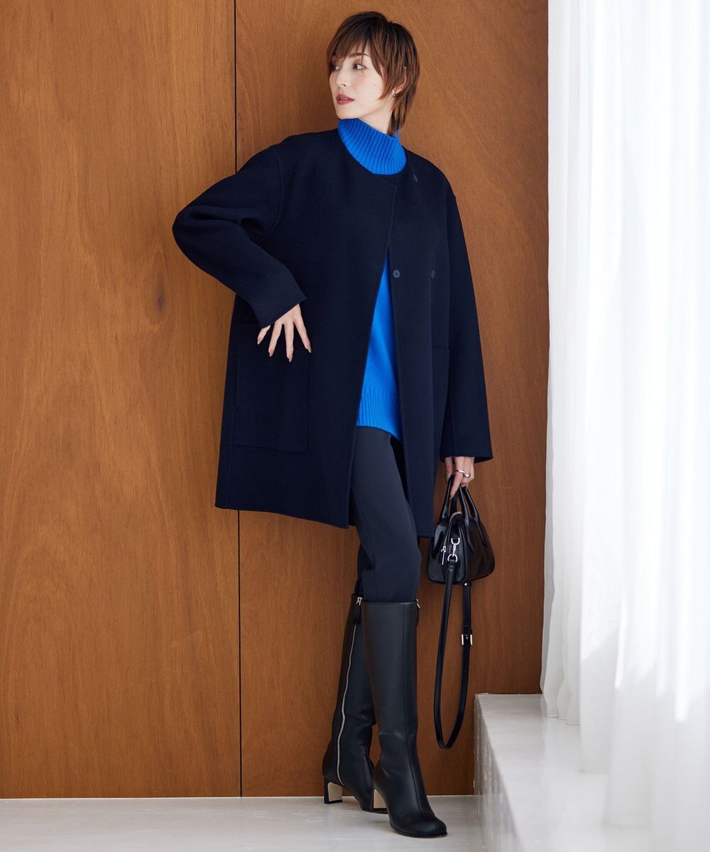 ICB ウールリバー ストール付きノーカラーコート 