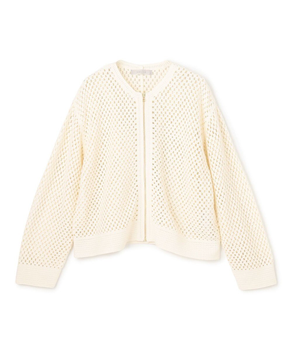 UNFILO L クロシェレースニット ZIPカーディガン 