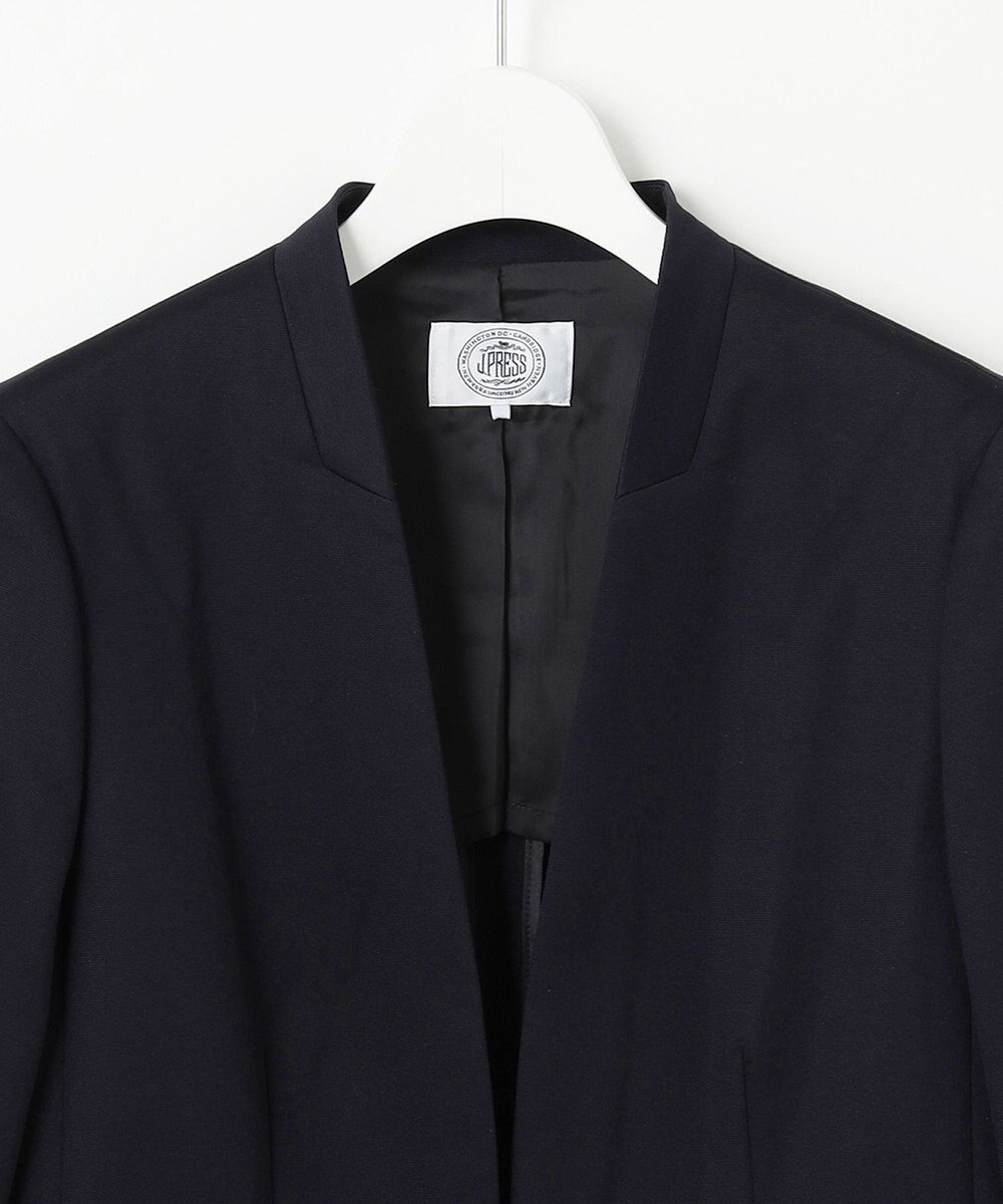 J.PRESS LADIES 【セットアップ対応・洗える・抗菌防臭】T/Cポンチ ノーカラー ジャケット 