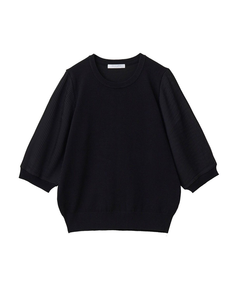 Green Parks 袖プリーツドッキング５分袖ニットプルオーバー 