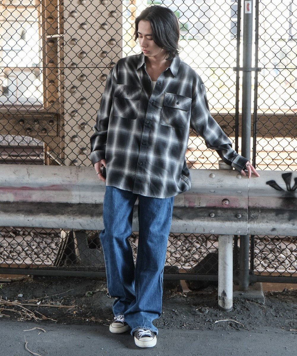 WEGO 【ユニセックス着用ITEM/SMLサイズ展開】オンブレチェックシャツ（LS） 