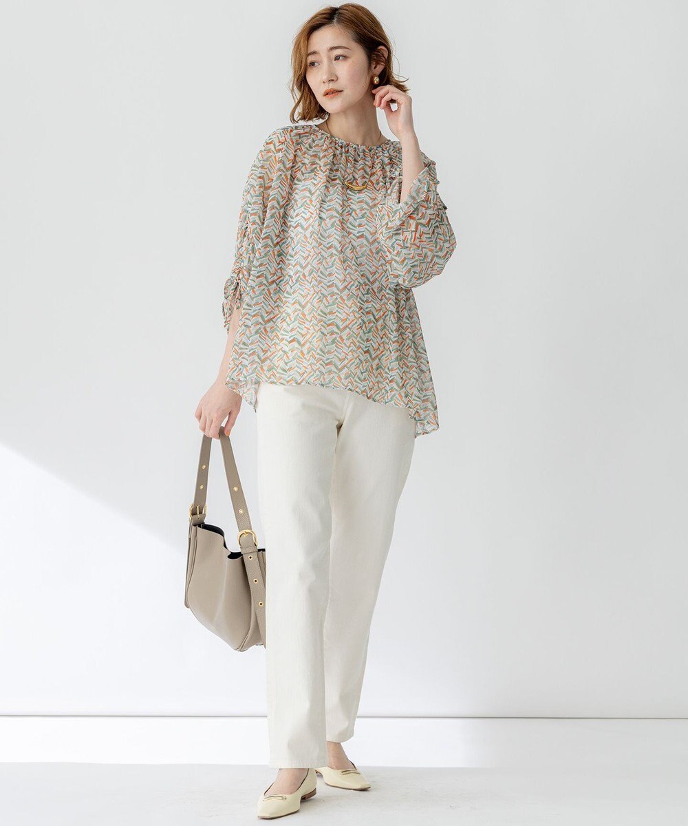 23区 【洗える】シアーヘリンボーンプリント ブラウス 