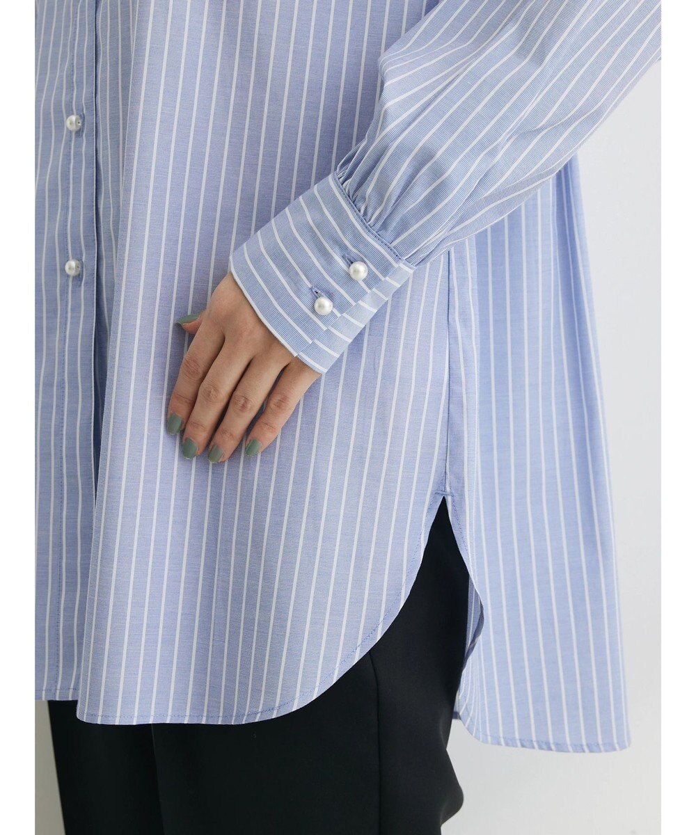 Green Parks パール釦ストライプシャツ 