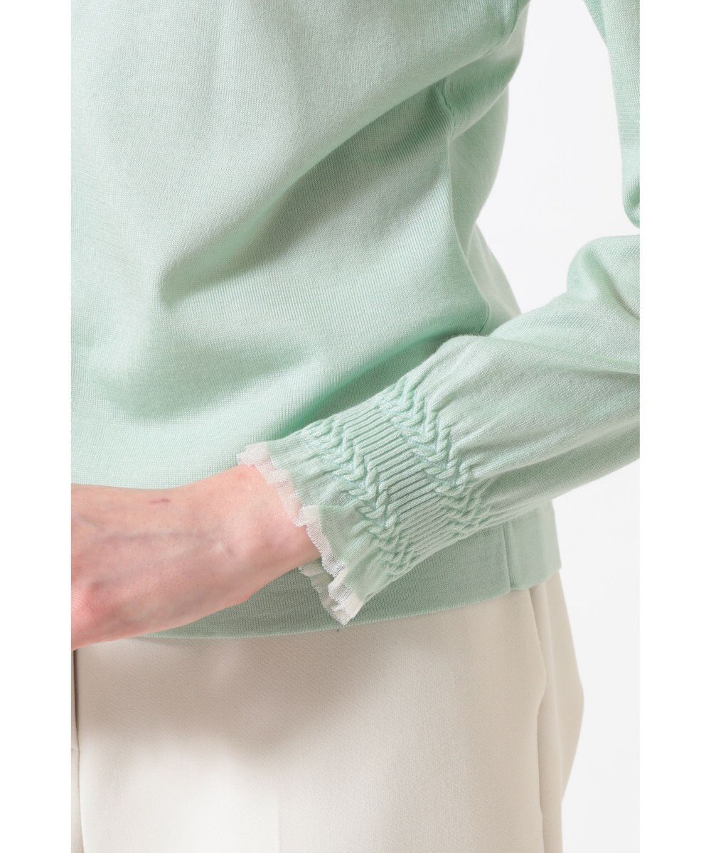 DAKS キュプラ混クルーネックカーディガン ミニフリル袖 