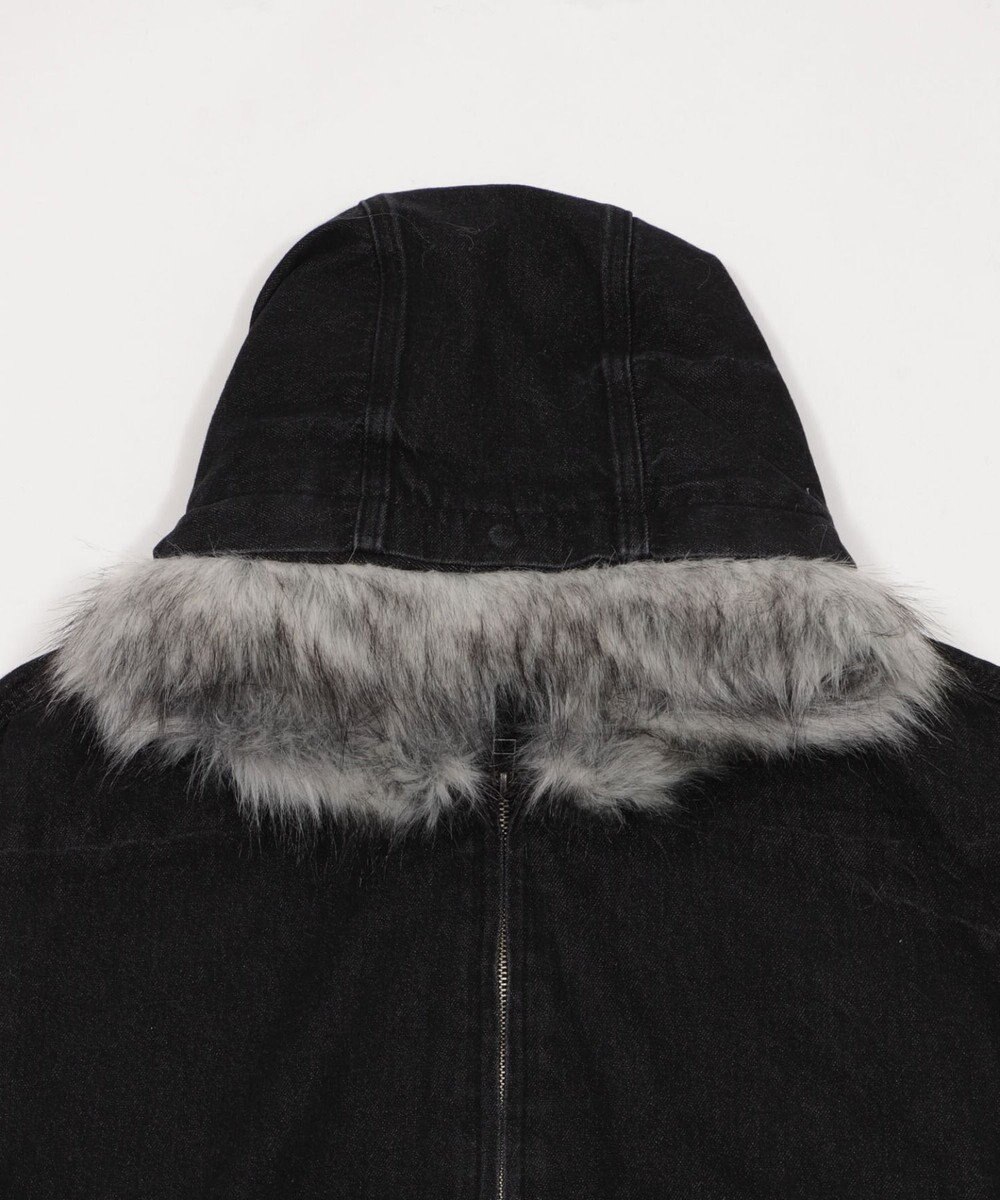 WEGO 【ユニセックス着用ITEM】ファーフードスラッシュデニムブルゾン 