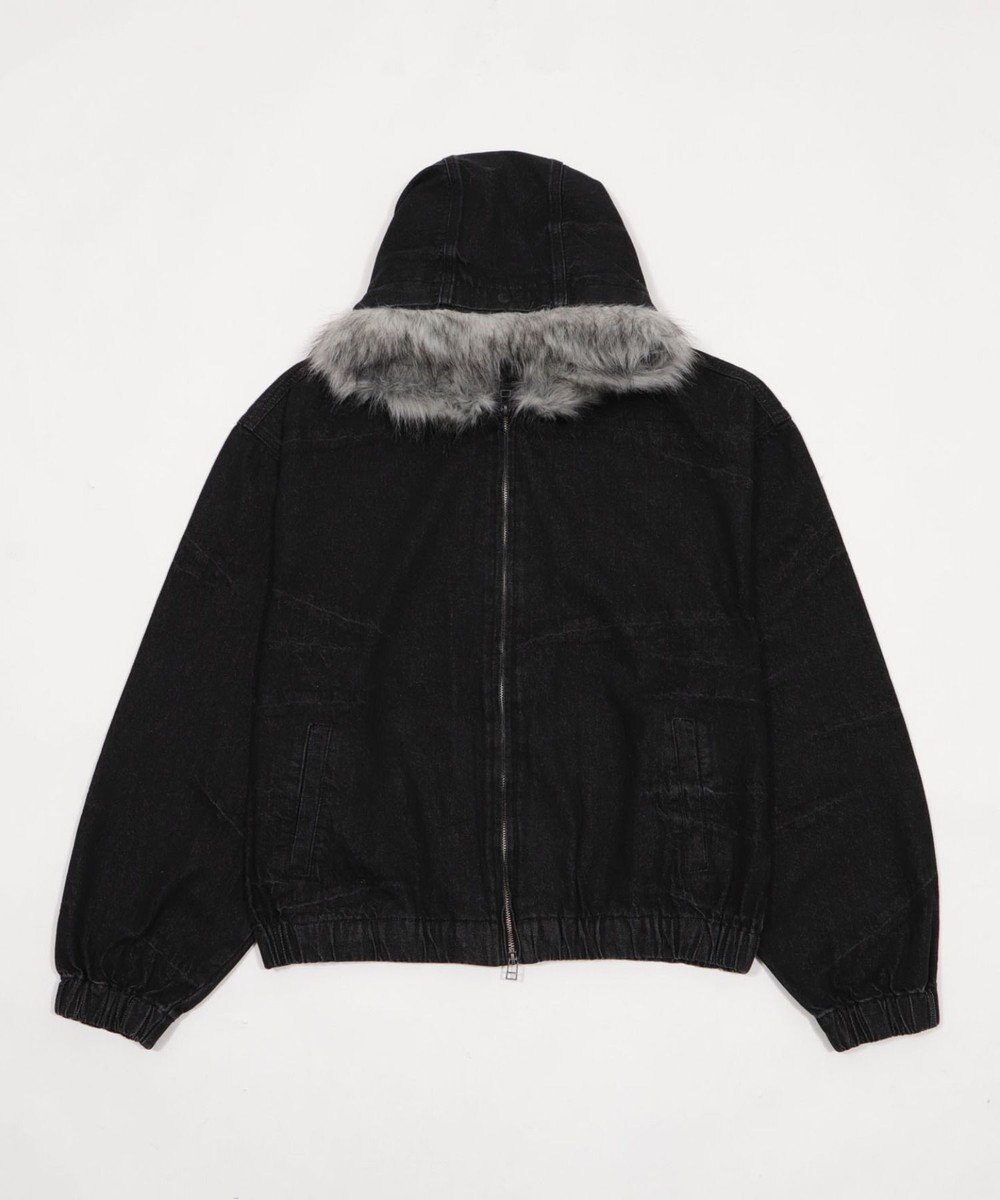 WEGO 【ユニセックス着用ITEM】ファーフードスラッシュデニムブルゾン 