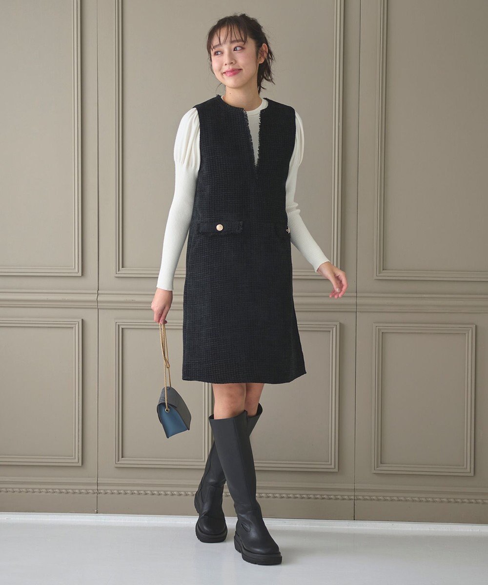 Feroux 【洗える】パフスリーブラメ ニット 