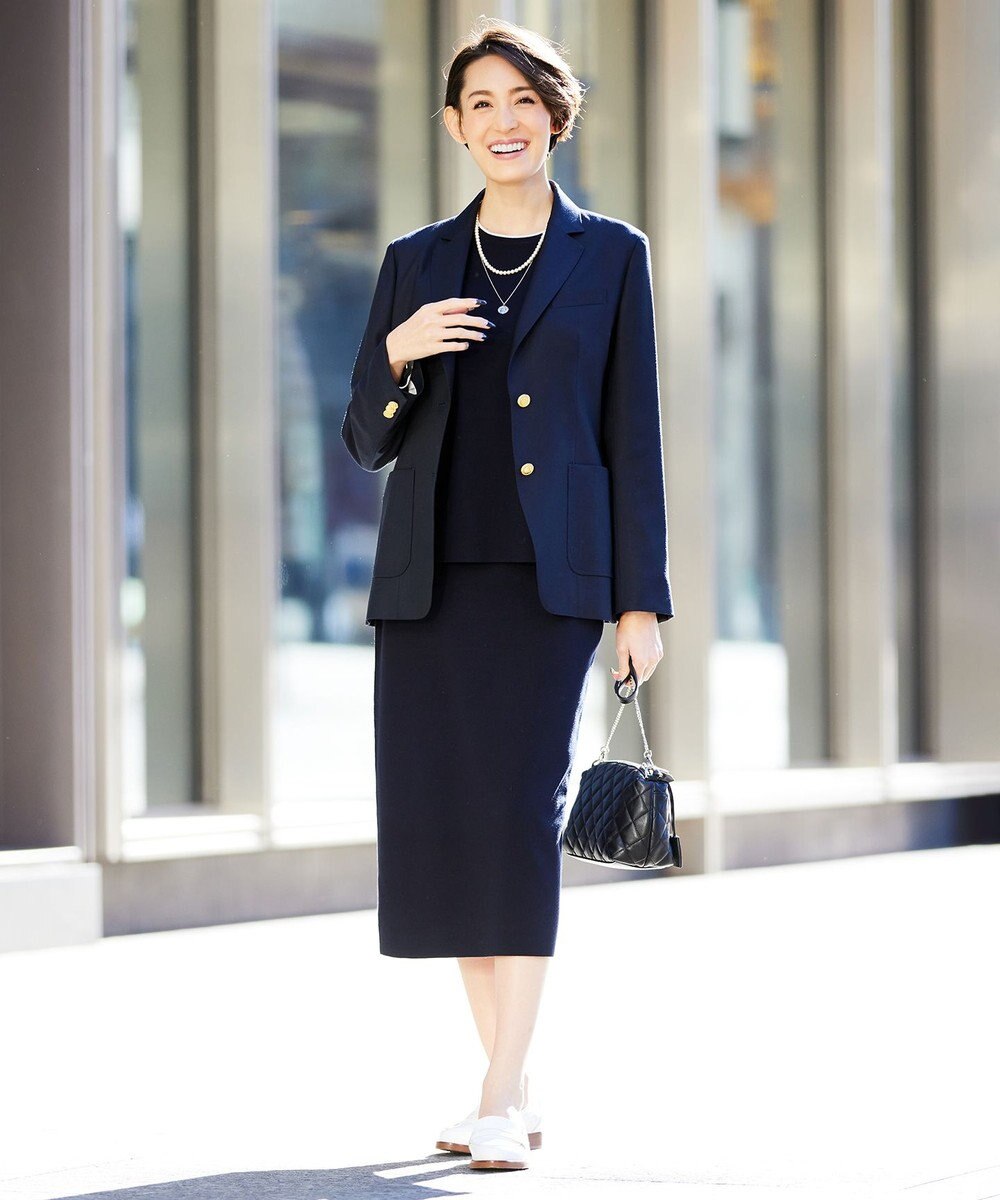 J.PRESS LADIES 【洗える】 レーヨンストレッチフルニードル ニット 