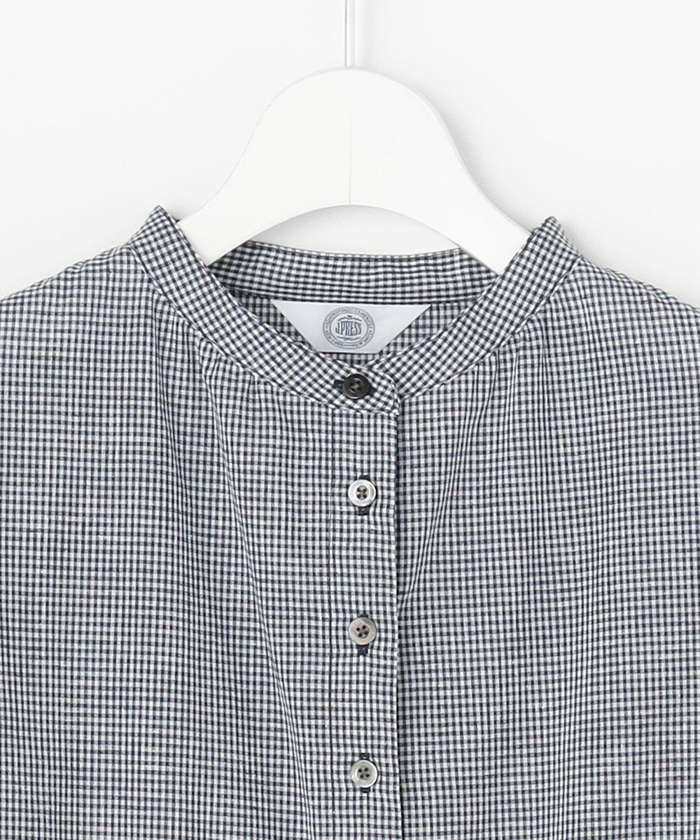 J.PRESS LADIES リネンminiチェック バンドカラー ブラウス 