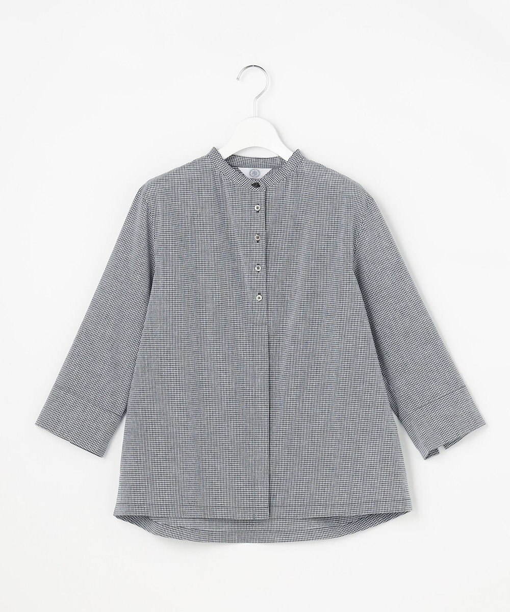 J.PRESS LADIES リネンminiチェック バンドカラー ブラウス 