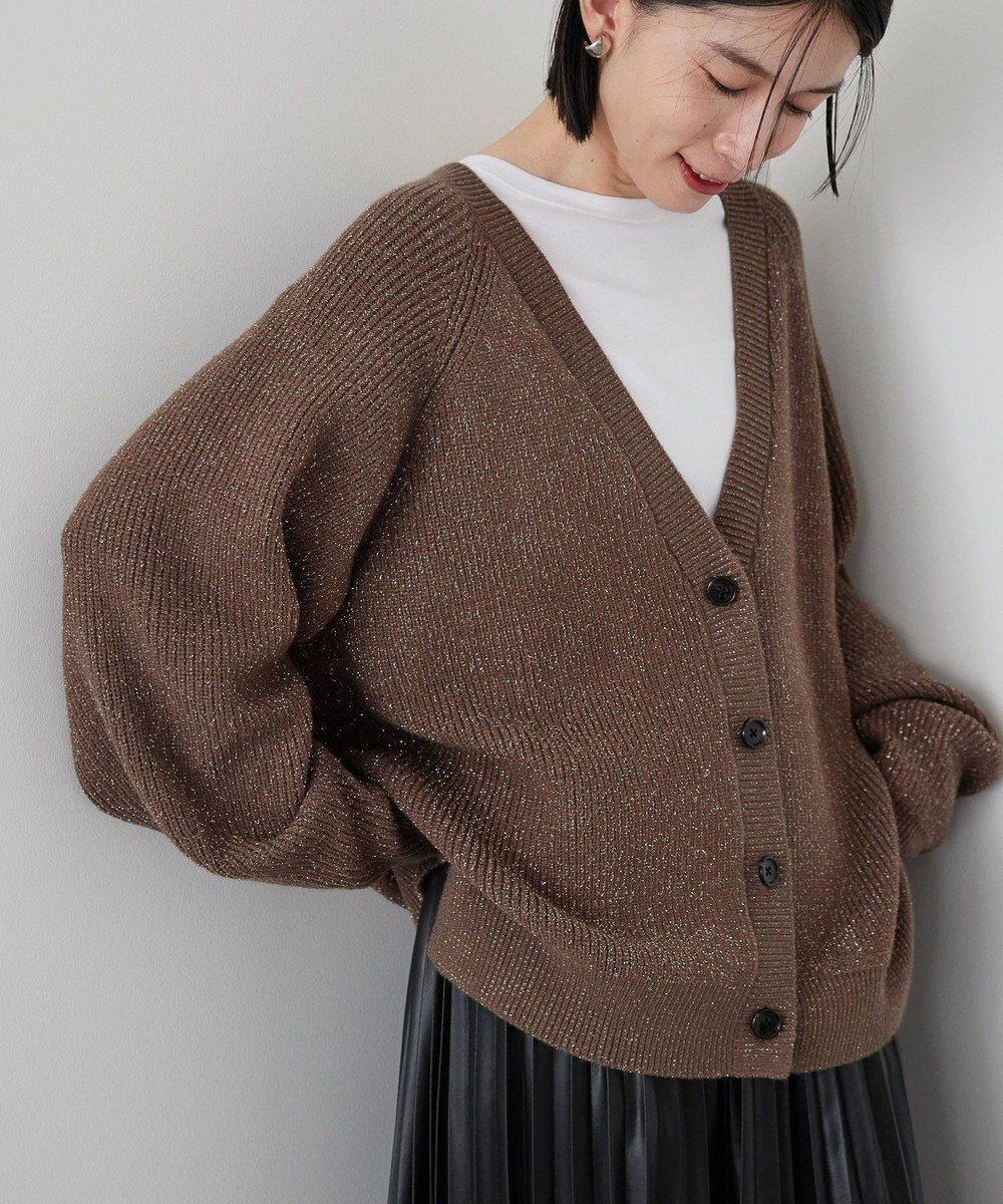 AMERICAN HOLIC バイパチラメ入りＶネック片畦ニットカーディガ 