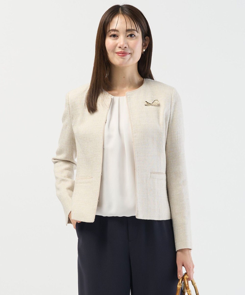 J.PRESS LADIES 【セットアップ対応】Light Tweed ノーカラー ジャケット 