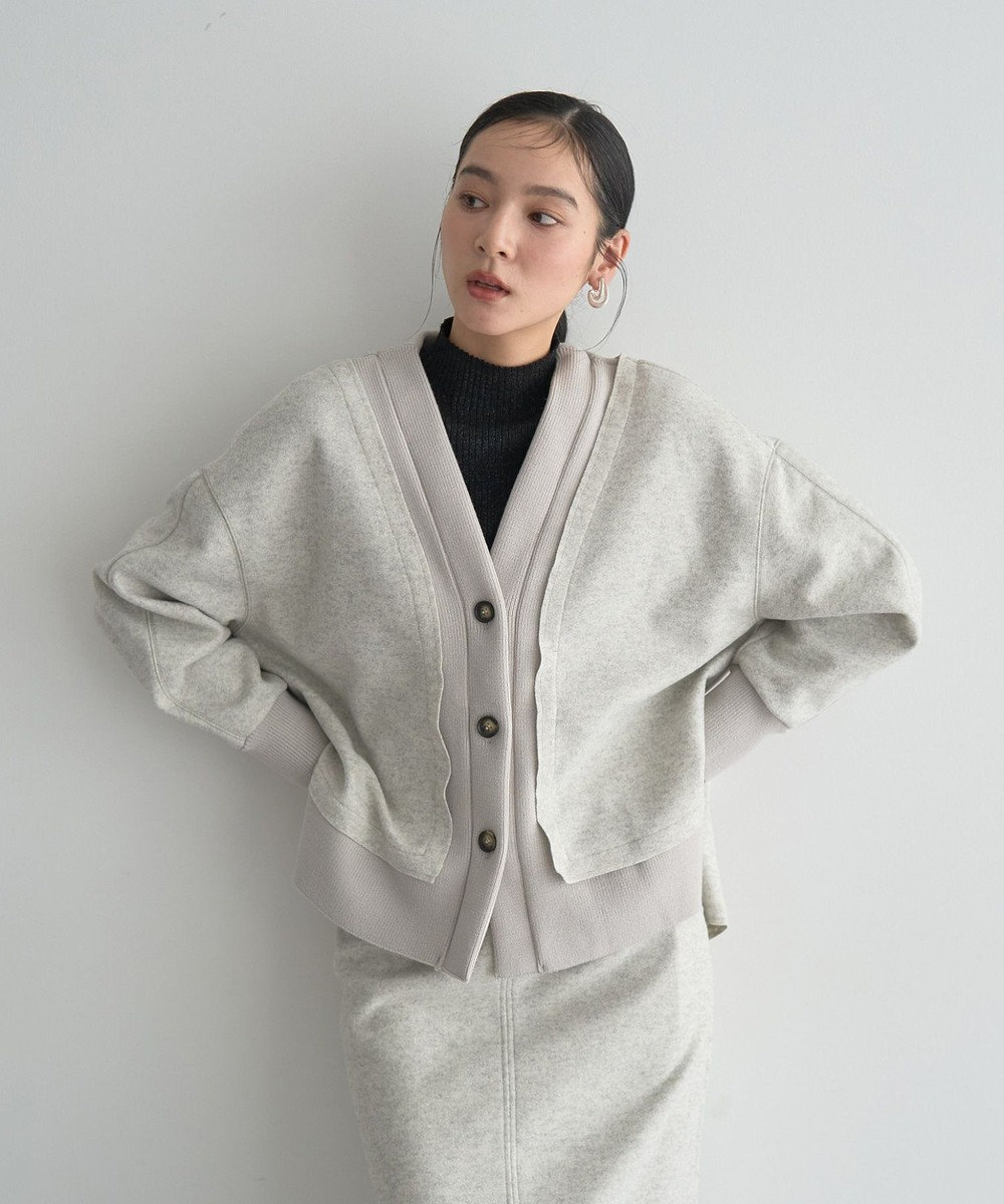 YECCA VECCA ニット切替メルトンVネックカーディガン 