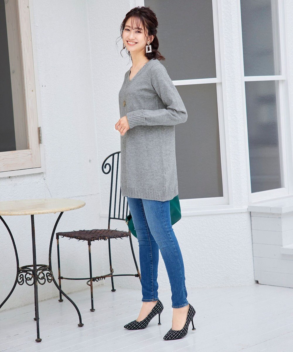 Tiaclasse L 【洗える】幅広く活躍が期待できるVネックリブニットチュニック 