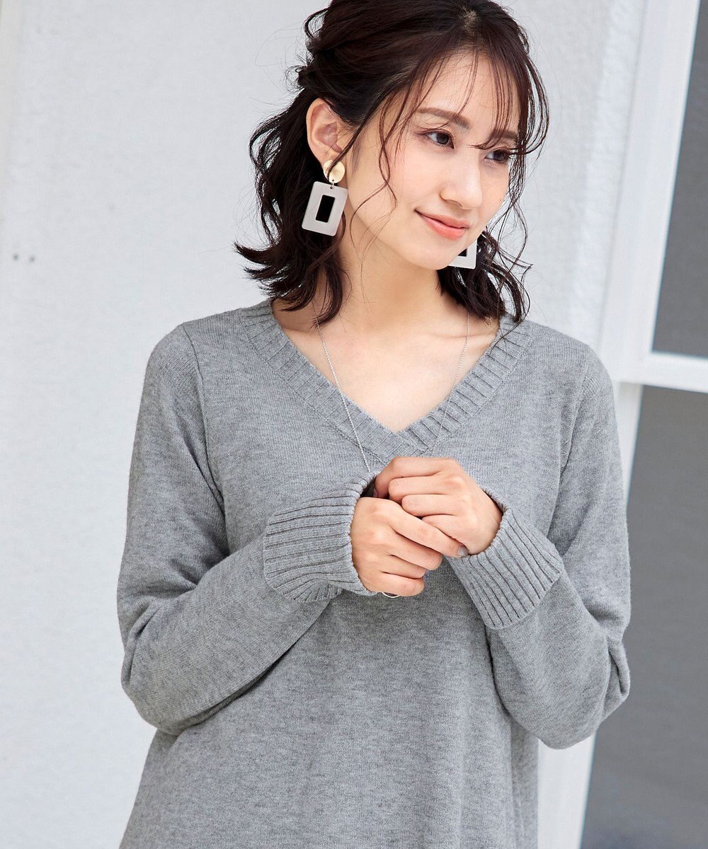 Tiaclasse L 【洗える】幅広く活躍が期待できるVネックリブニットチュニック 