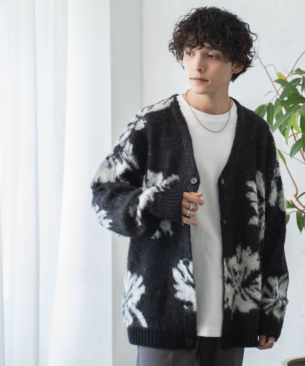 WEGO モヘアライク総柄BIGカーディガン 