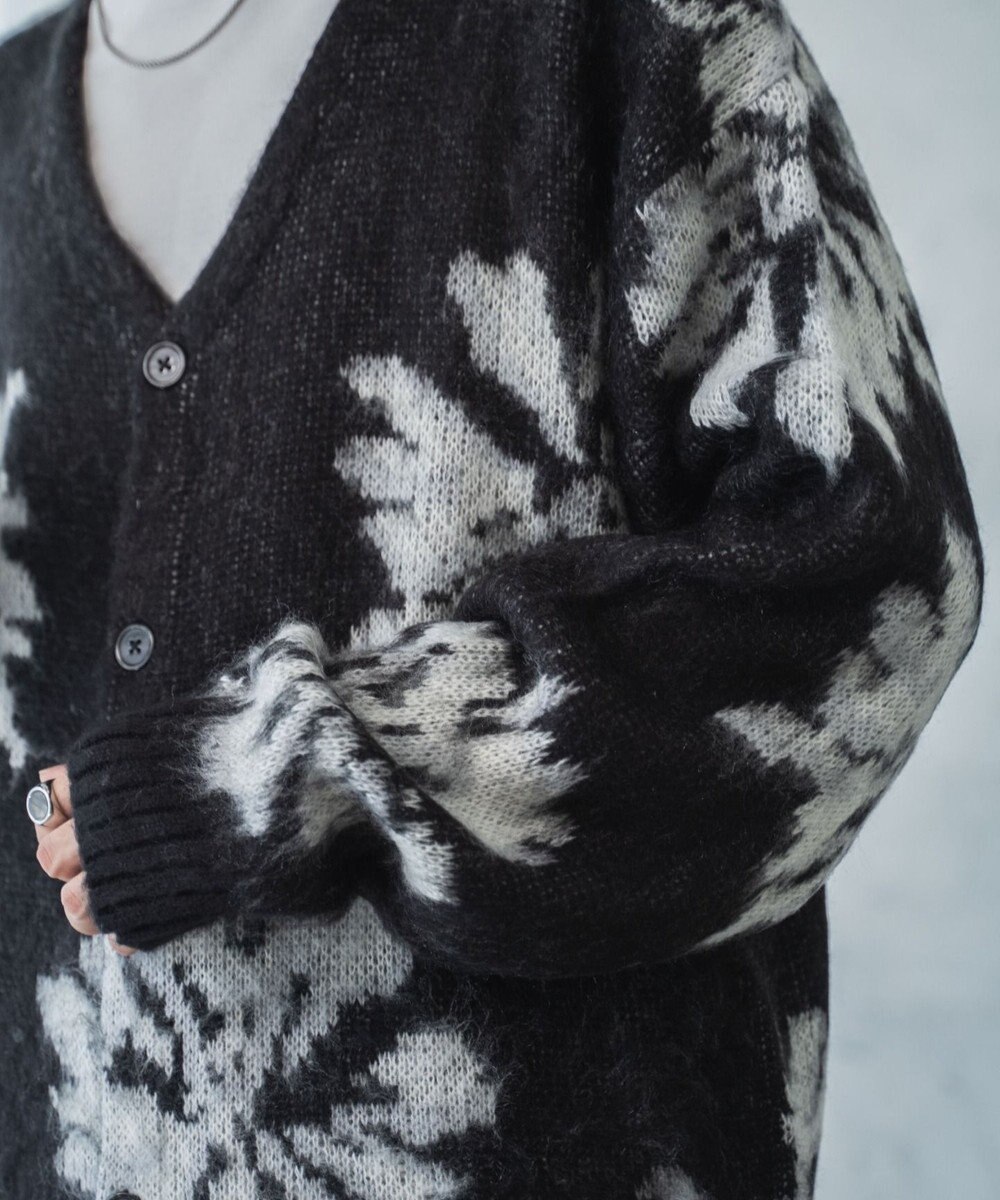 WEGO モヘアライク総柄BIGカーディガン 