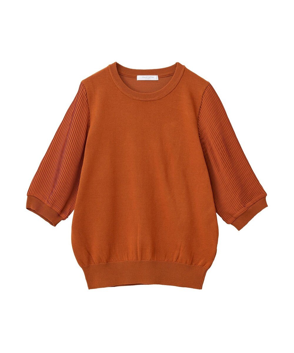 Green Parks 袖プリーツドッキング５分袖ニットプルオーバー 