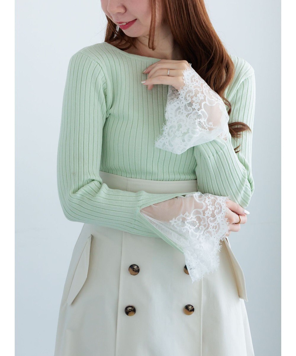 Te chichi レースカフスリブニット 