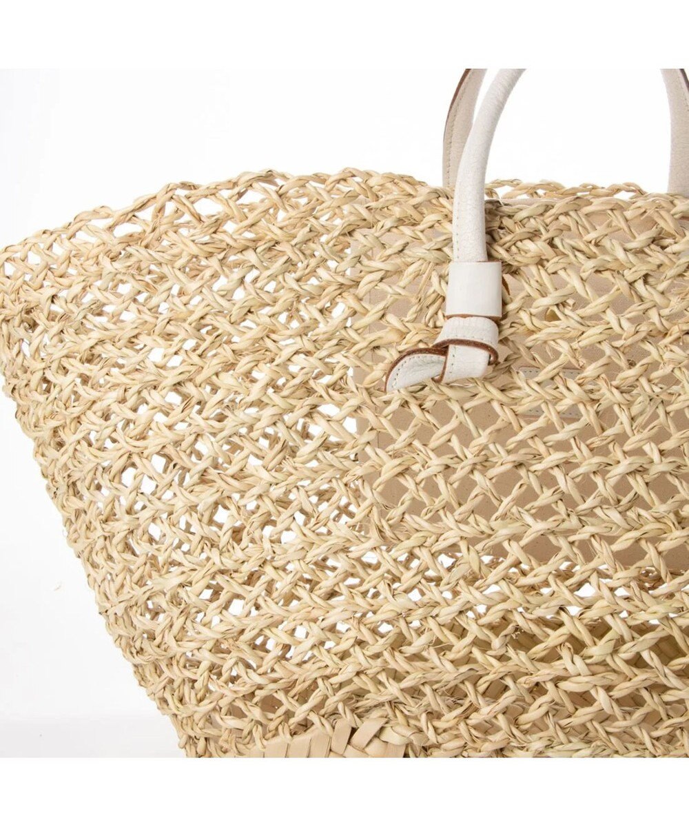 UNBILLION perche モロッコ椰子透かし編み×姫路レザー結びハンドルカゴバッグ 