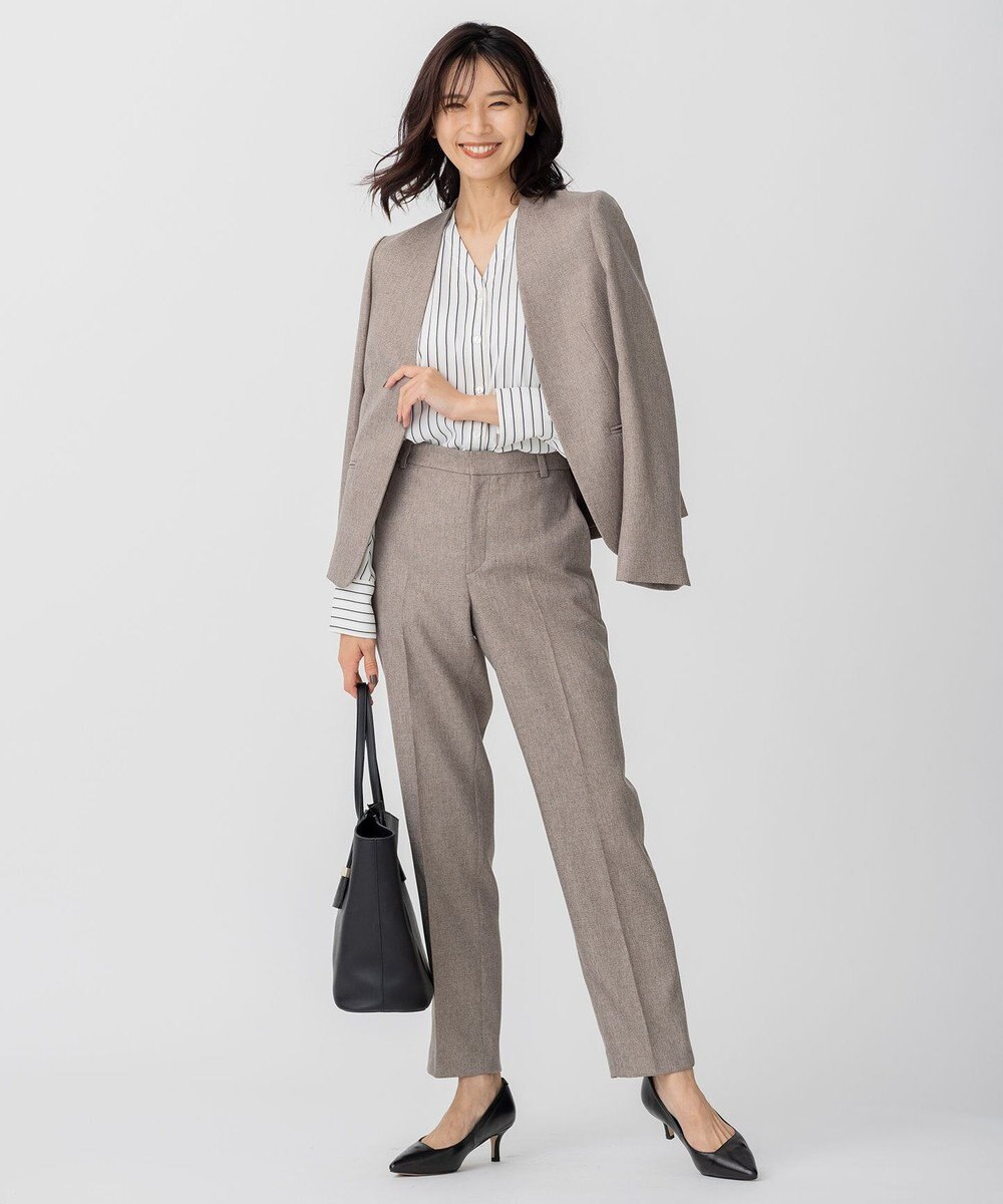 23区 L 【洗える】ウールライクカルゼ ノーカラー ジャケット 