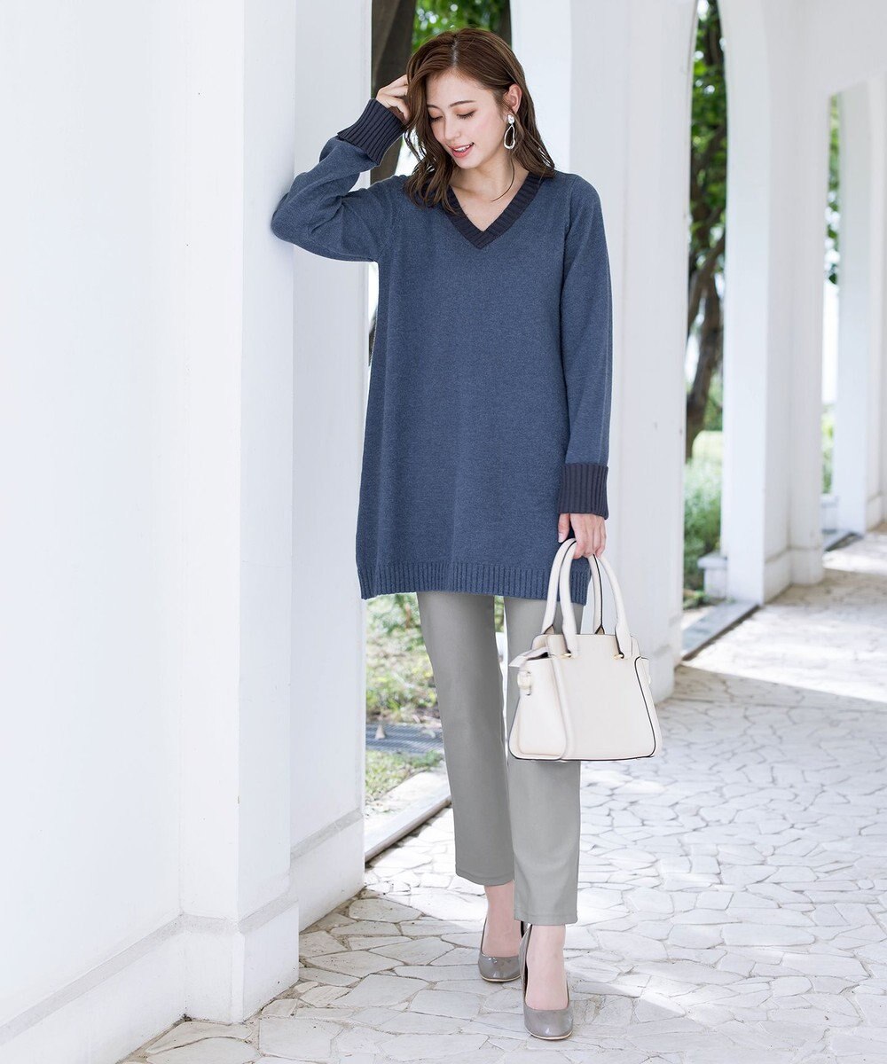 Tiaclasse L 【洗える】Vネックリブニットチュニック 