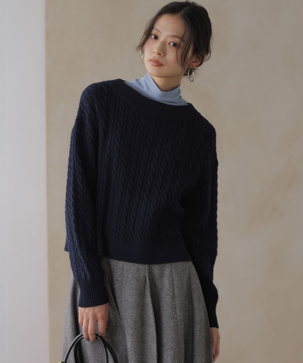 組曲 S 【加藤ローサさん着用】コットンカシミヤMIX ケーブル ニット 