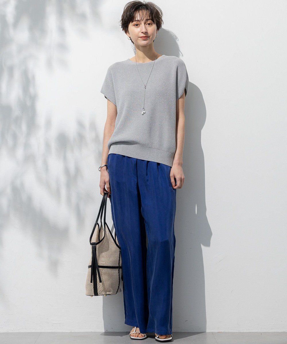 23区 【SLOW/一部店舗限定】キュプラフィブリルクロス サイドライン ワイドパンツ 