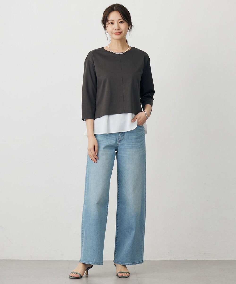 J.PRESS LADIES 【洗える】BASIC STRETCH DENIM ワイド ストレート デニム 