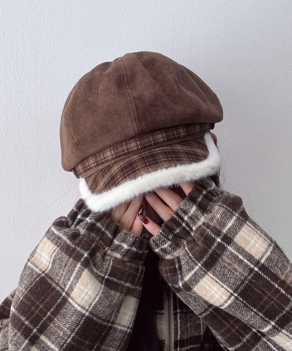 WEGO チェック柄Fスエードキャスケット 