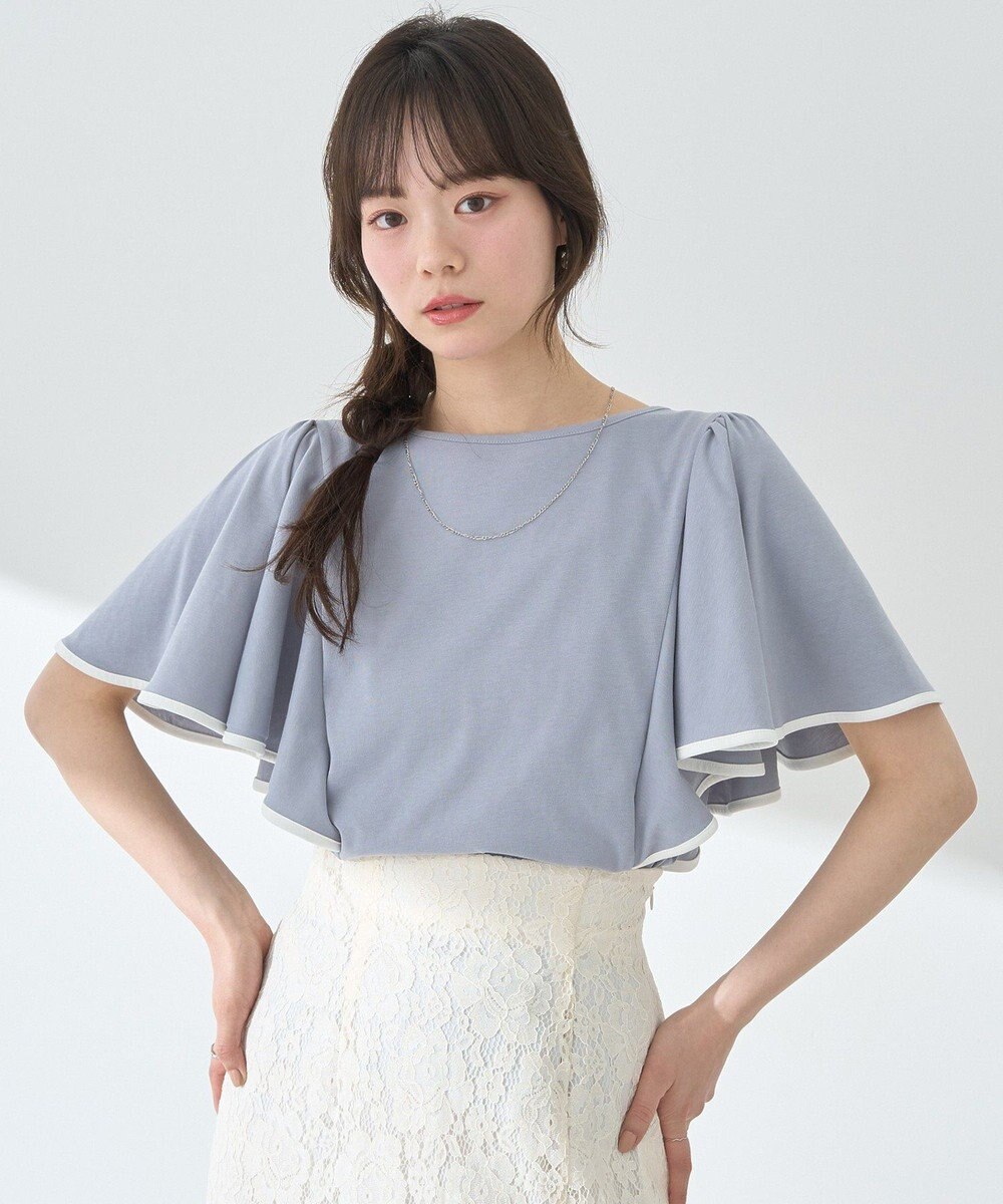 earth music&ecology 【接触冷感/洗濯機可】パイピングフレアスリーブカットソー 