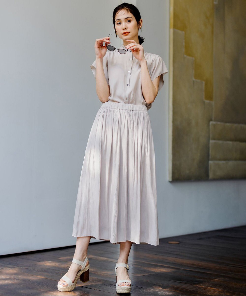 組曲 【新色追加・ウエスト調整可】ギャザーライトデシン パンツ 