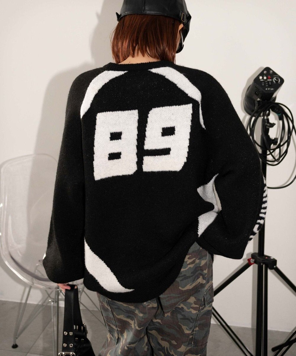 WEGO 配色スポーツグラフィックフラッフィーニットプルオーバー 