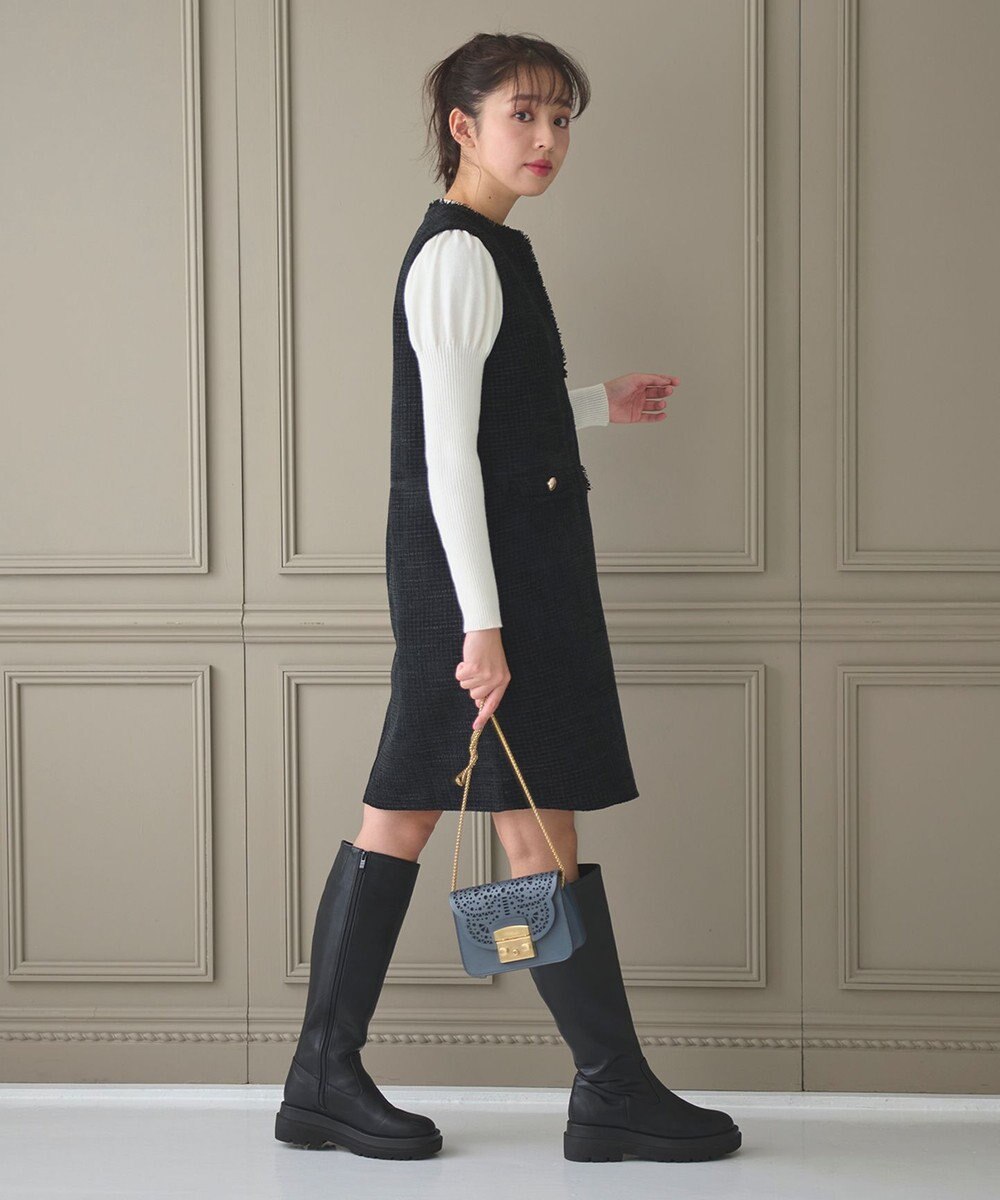 Feroux 【洗える】パフスリーブラメ ニット 