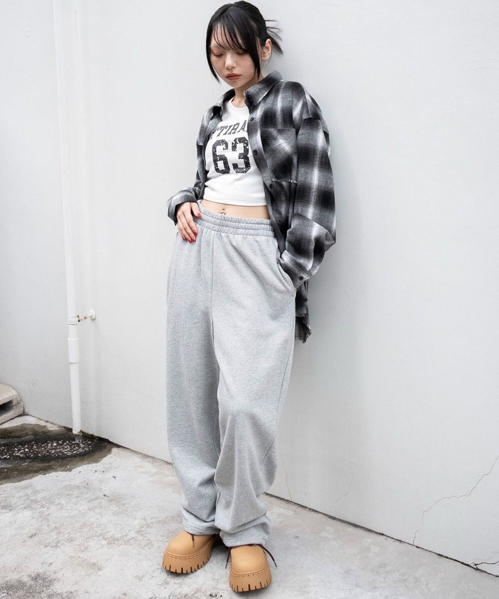 WEGO 【ウエストゴム】スウェットワイドパンツ 