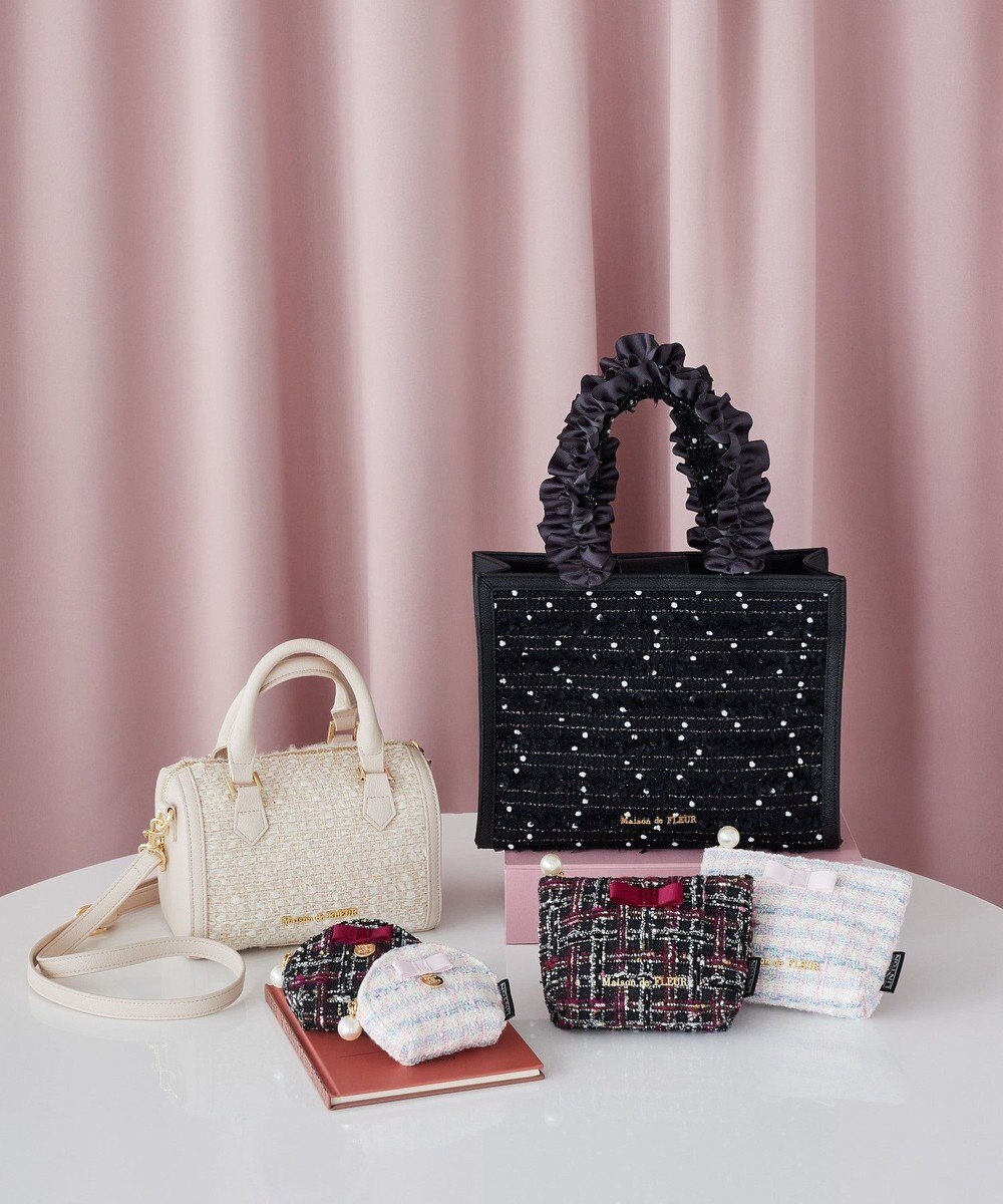 Maison de FLEUR LINTONツイードスクエアフリルトートバッグ 