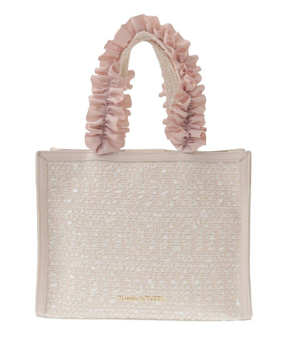 Maison de FLEUR LINTONツイードスクエアフリルトートバッグ 