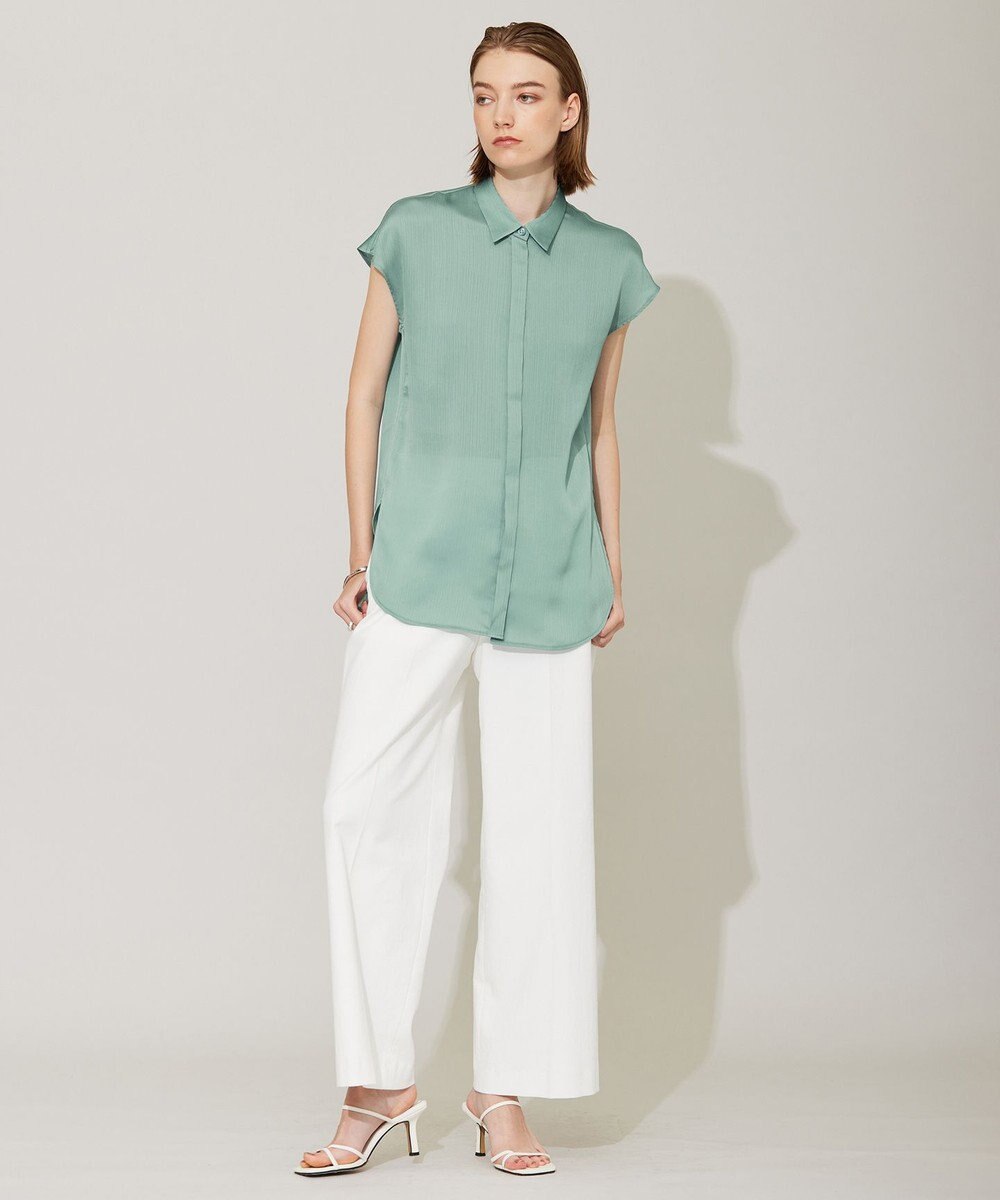 ICB 【接触冷感・洗える】サテンヨウリュウ フレンチスリーブシャツ 