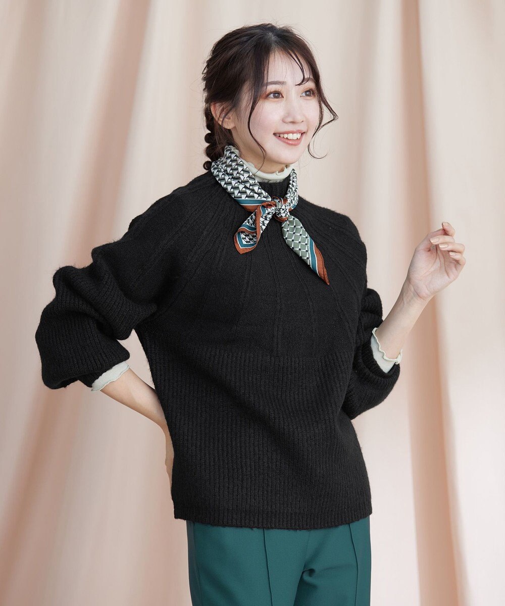 Tiaclasse 【洗える】ピンタックボトルネックニットトップス 