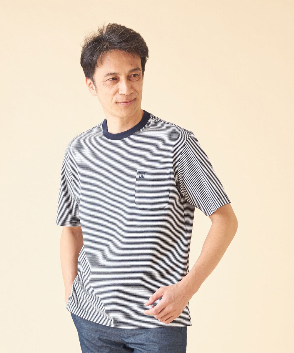 DAKS 【大人Tシャツ】 ECIL 天竺ヘビーボーダーTシャツ ネイビー系1