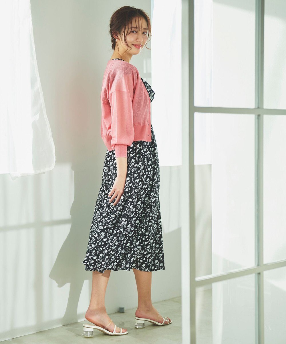 Feroux 【洗える】Vネックシアー カーデ 