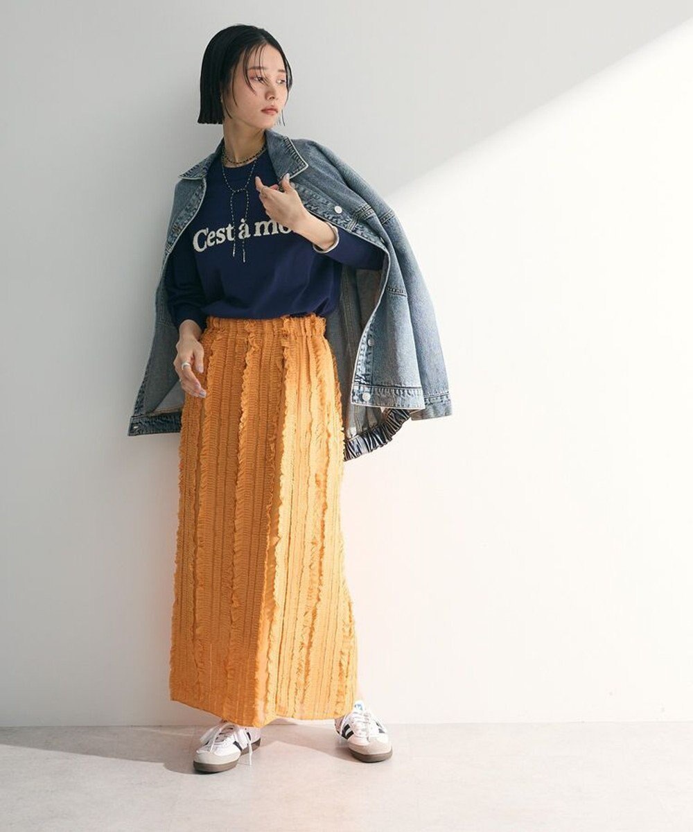 Green Parks ジャガードストライプフリルＩラインスカート 