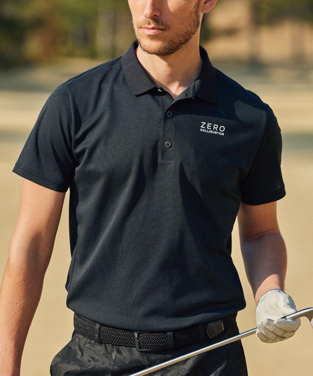 ZERO HALLIBURTON ロゴ 鹿の子ポロシャツ ZHG-A4S1 82811 ゴルフウェア ブラック