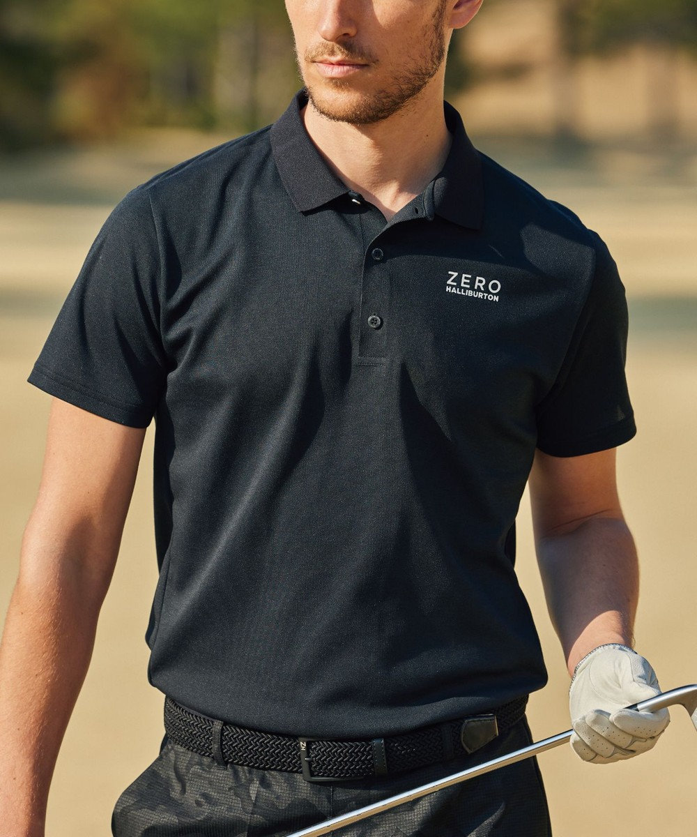 ZERO HALLIBURTON ロゴ 鹿の子ポロシャツ ZHG-A4S1 82819 ゴルフウェア ブラック