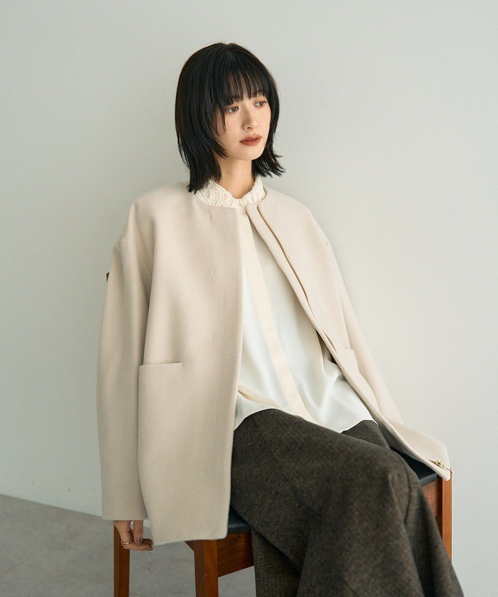 YECCA VECCA ノーカラーミドル丈ウールコート 