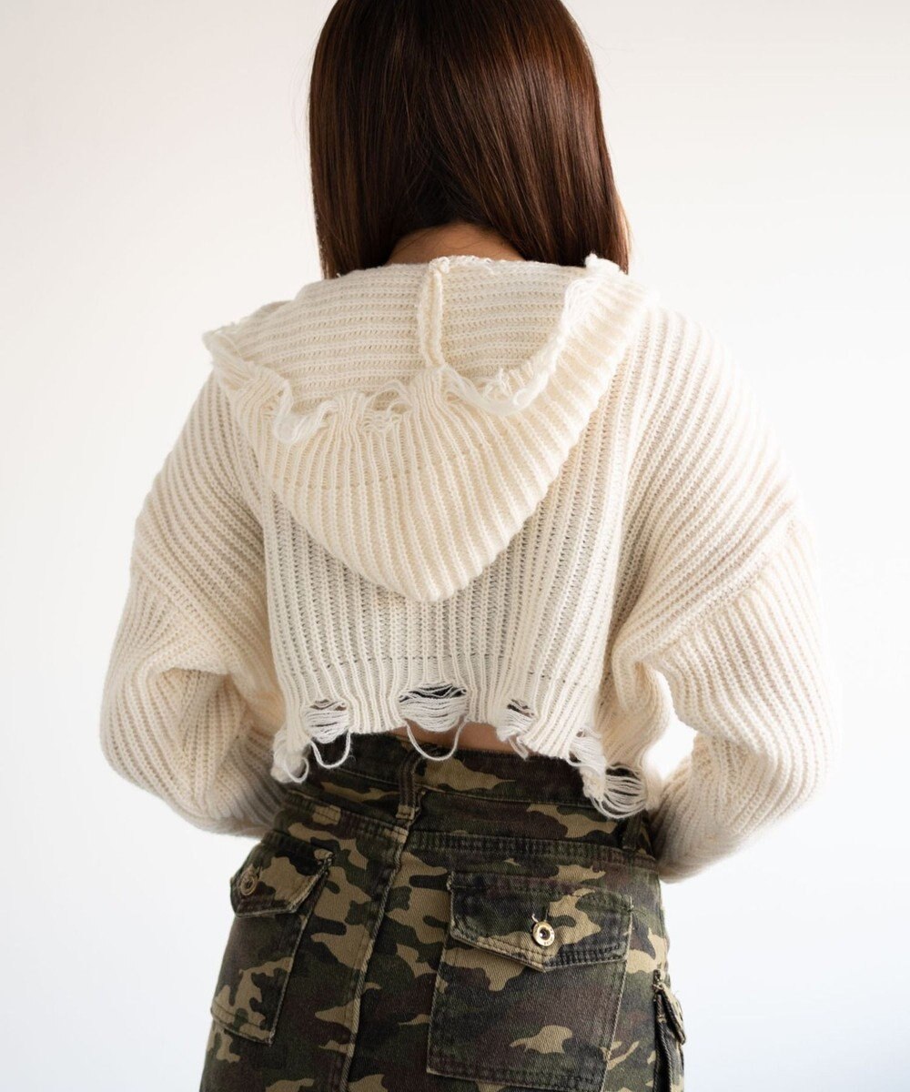 WEGO 刺繍ダメージニットWZIPパーカー 